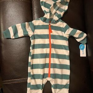 Carter's Green and White Striped Hooded Footie